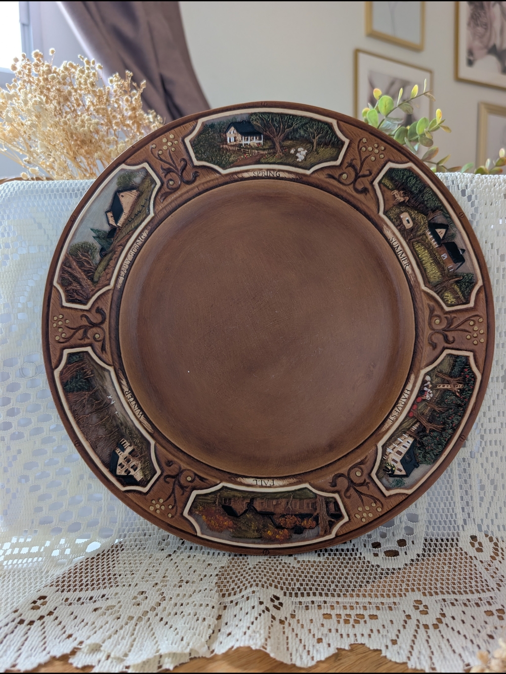 Decorative Wooden Scenic Accent Dinner Plate - Brown